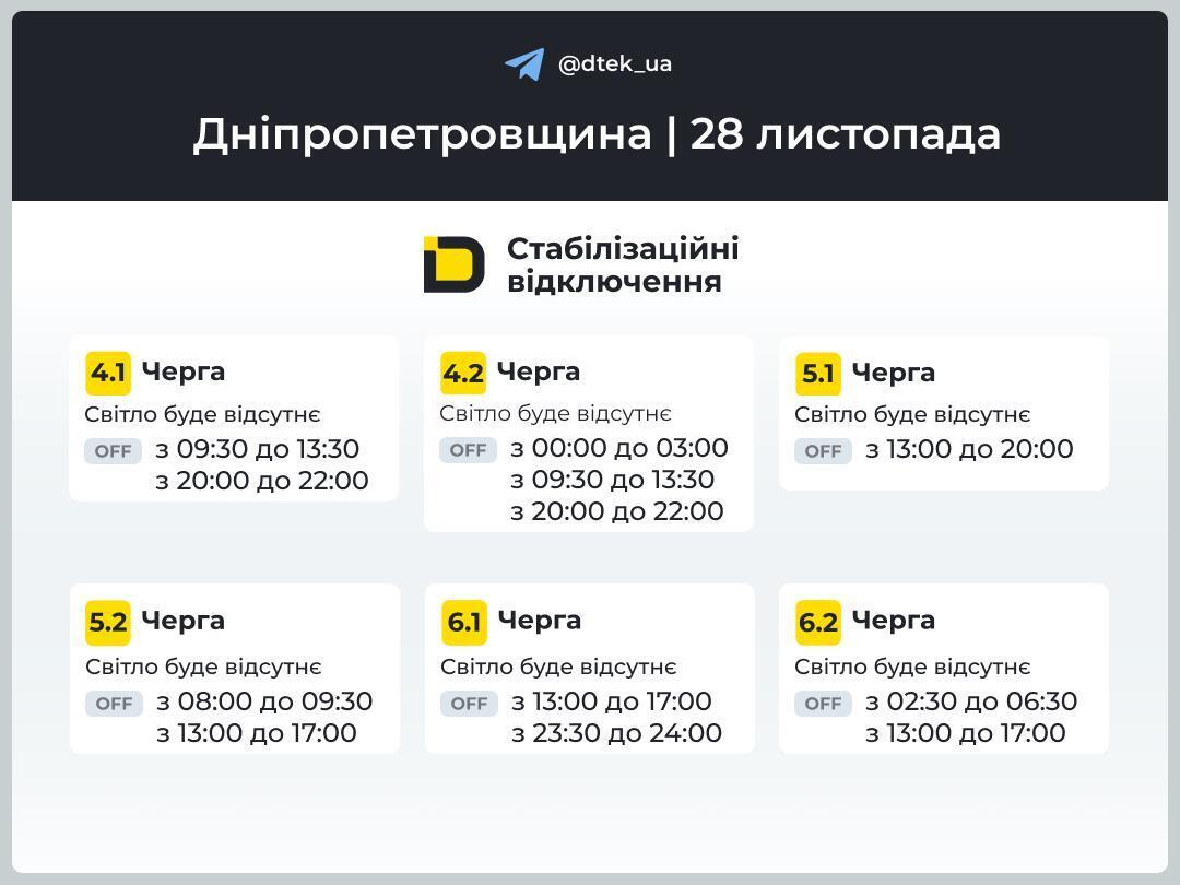 График отключения электроэнергии в Днепре и области