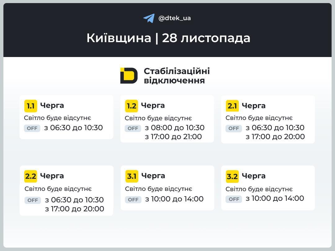 График отключения электроэнергии в Киевской области