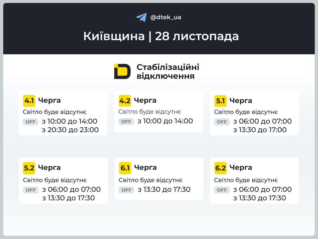 График отключения электроэнергии в Киевской области