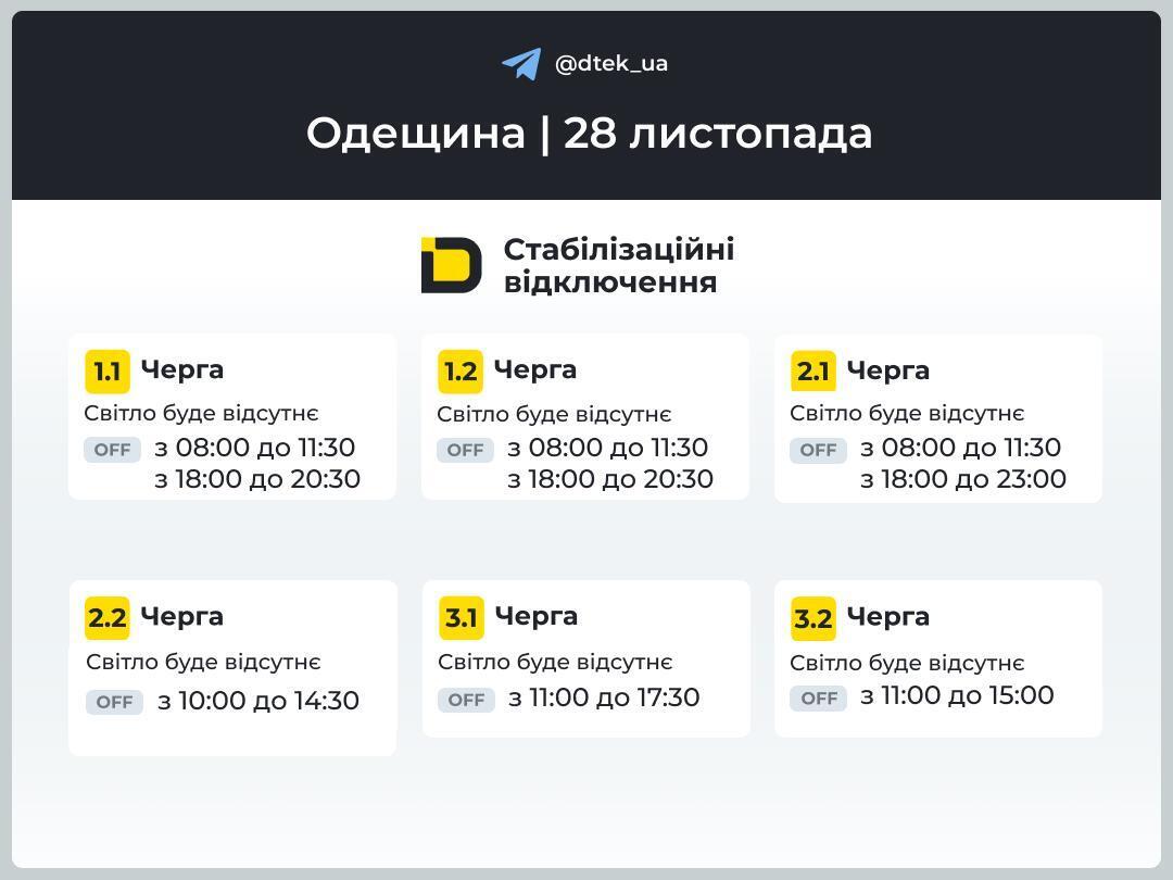 График отключения электроэнергии в Одессе и области