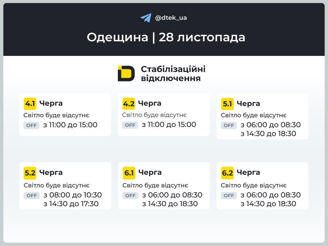 График отключения электроэнергии в Одессе и области