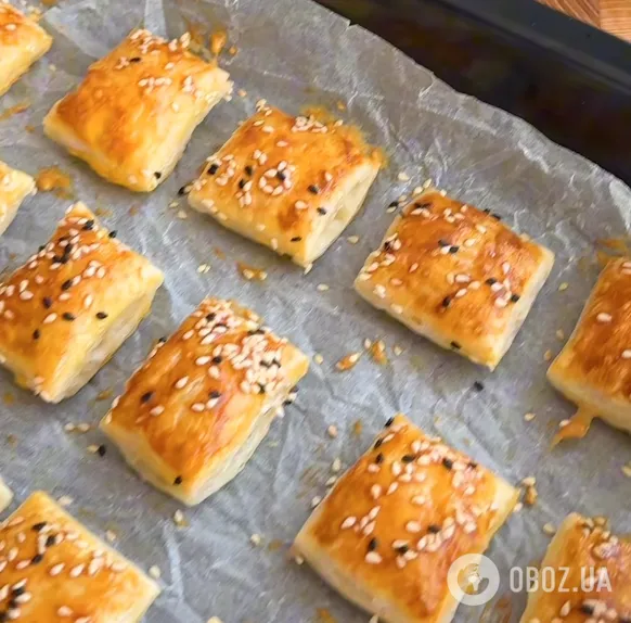 Вкусная закуски из слоеного теста с очень вкусной начинкой: готовится 10 минут