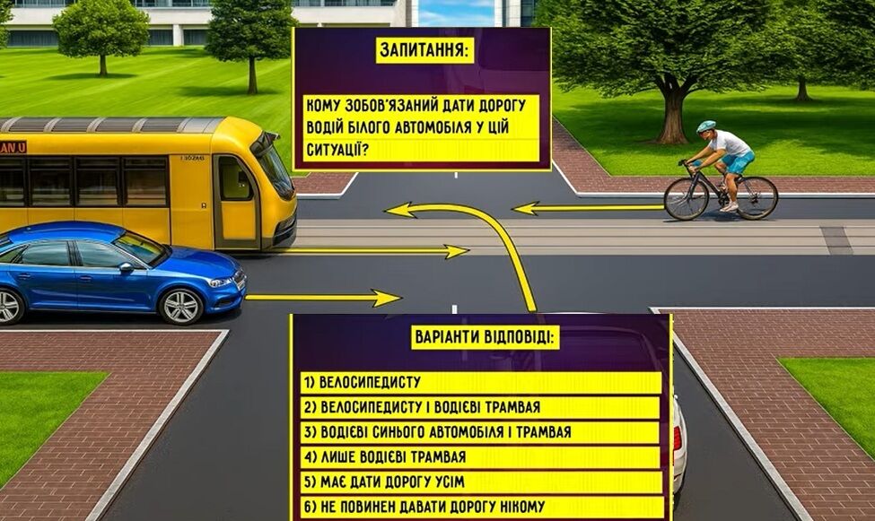 Кому має дати дорогу водій білого авто? Тест із ПДР