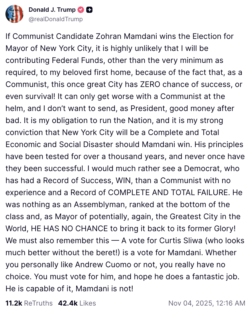 Отрицает существование государства Израиль: Трамп обозвал дураками евреев, которые на выборах мэра Нью-Йорка голосовали за антисемита Мамдани