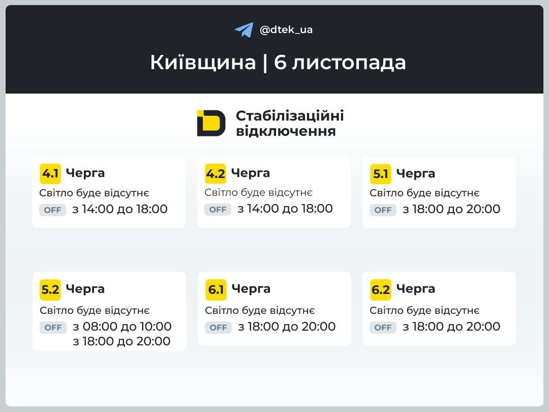 График отключения электроэнергии в Киевской области