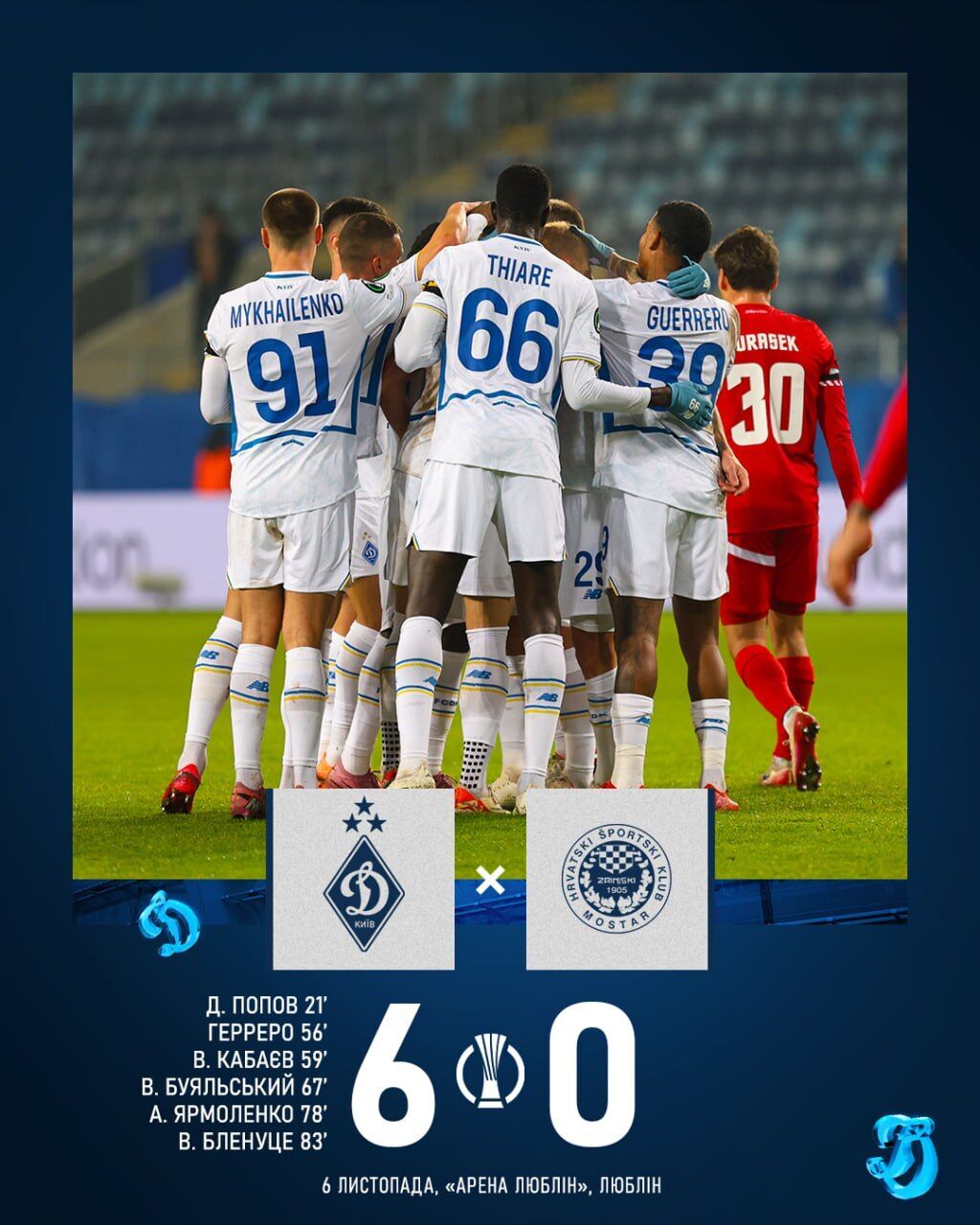 "Динамо" со счетом 6:0 добыло историческую победу в Лиге конференций. Видео