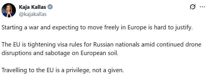 Сообщение Каи Каллас о новых правилах для россиян
