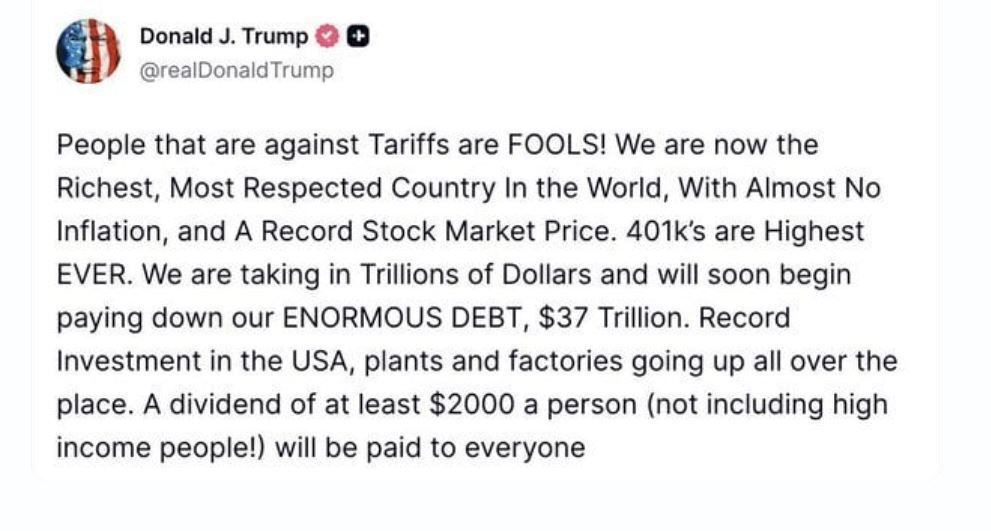 "Кто против пошлин – дураки": Трамп пообещал раздать по 2 тысячи долларов американцам