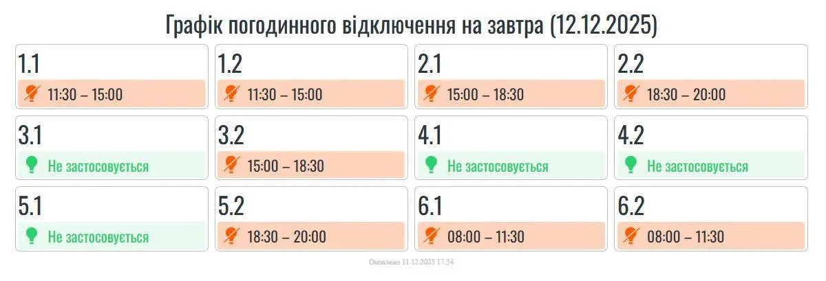 Графік відключення електроенергії в Івано-Франківській області