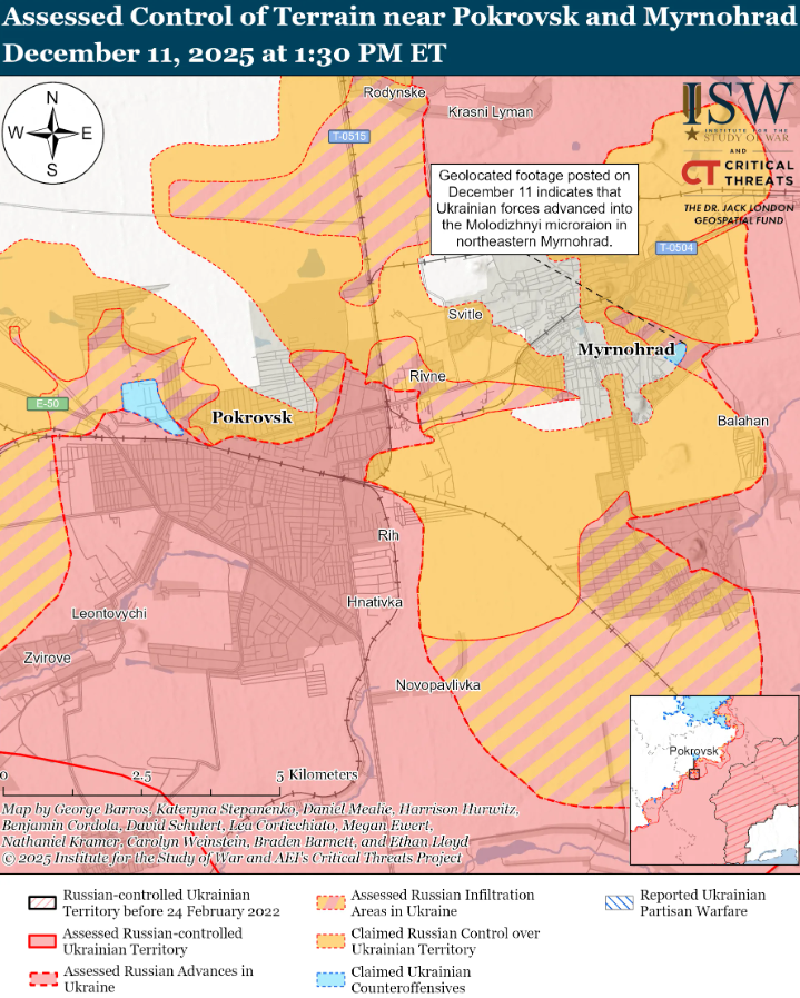 Украинские войска продвинулись вблизи Покровска, оккупанты – в районе Северска. Карта ISW