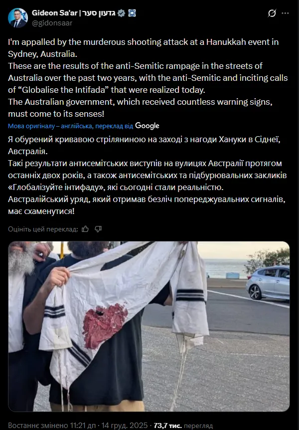 В Австралії терористи розстріляли людей, які святкували Хануку: щонайменше 12 загиблих і багато поранених. Відео