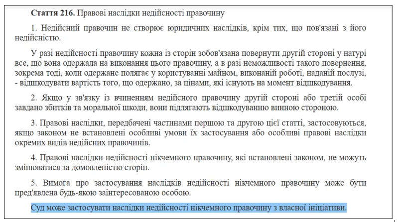 Ст. 216 ГК Украины