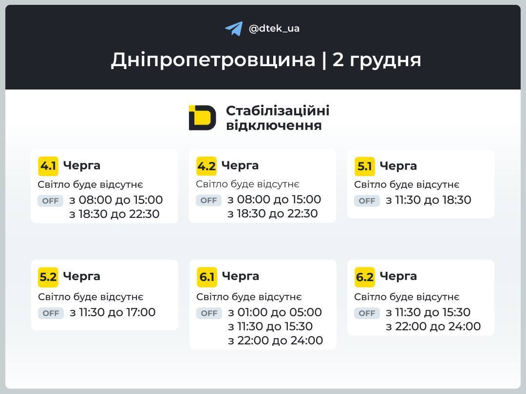 График отключения электроэнергии в Днепре и области