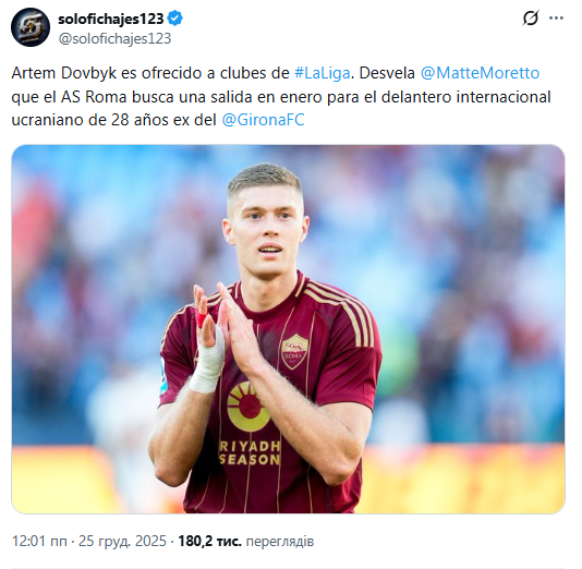 "Рома" выгоняет футболиста сборной Украины, предложив его испанским клубам