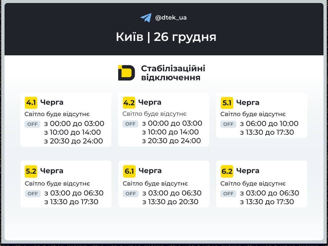 График отключения электроэнергии в Киеве