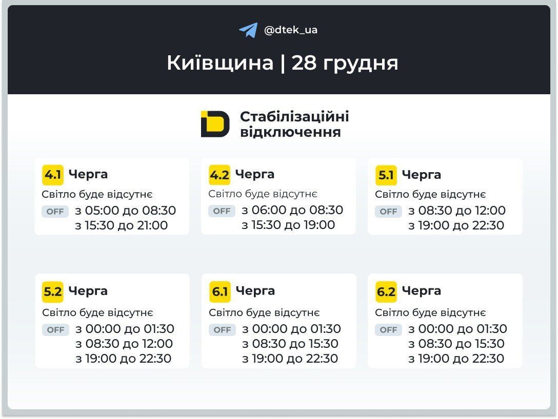 В "Укренерго" показали графіки на 28 грудня: в Києві тривають екстрені відключення електроенергії