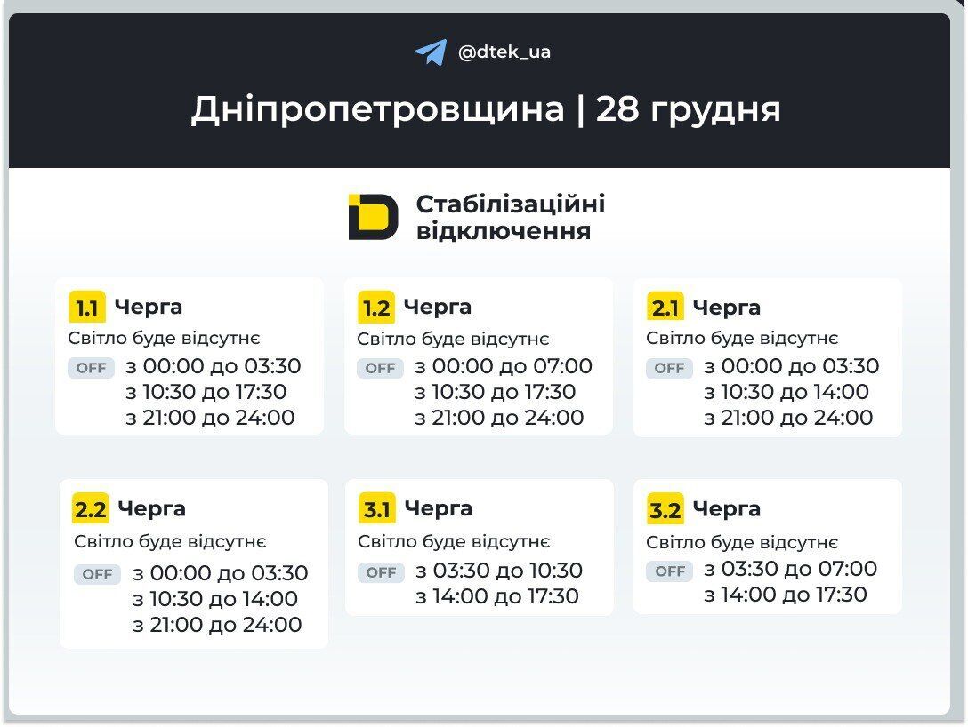 В "Укренерго" показали графіки на 28 грудня: в Києві тривають екстрені відключення електроенергії