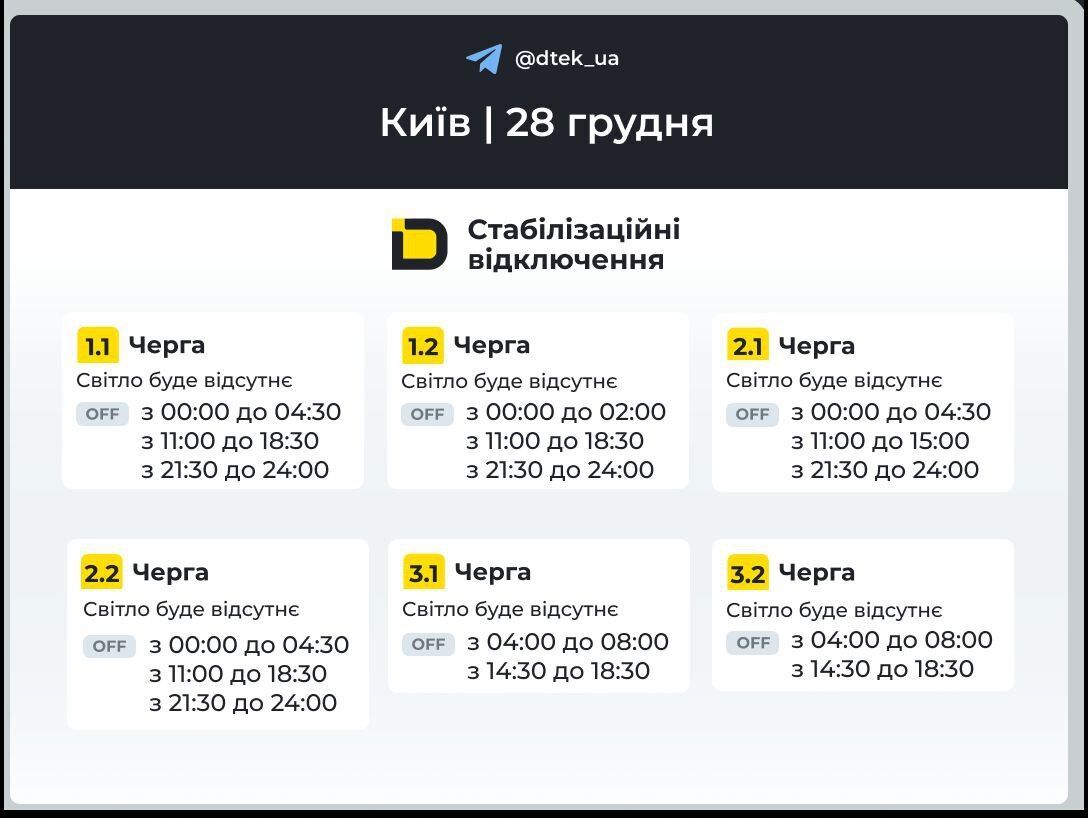 В Києві оновили графіки відключень світла