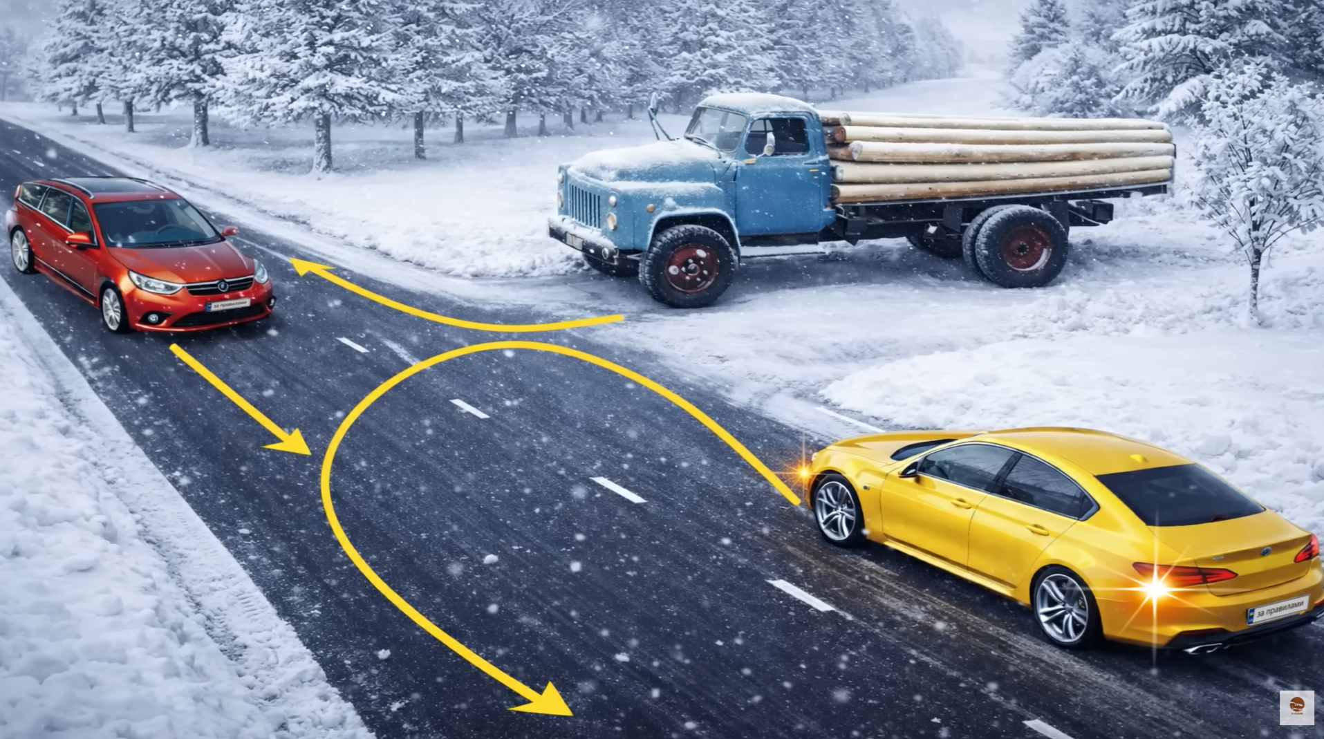 Как автомобили проедут перекресток? Зимний тест по ПДД