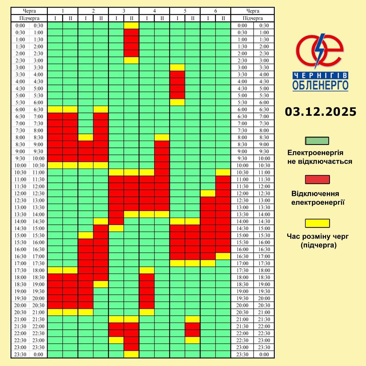 График отключения электроэнергии в Черниговской области