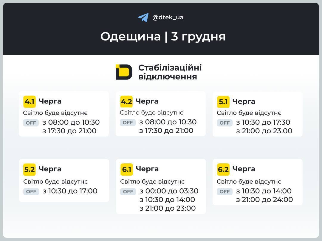 График отключения электроэнергии в Одессе и области