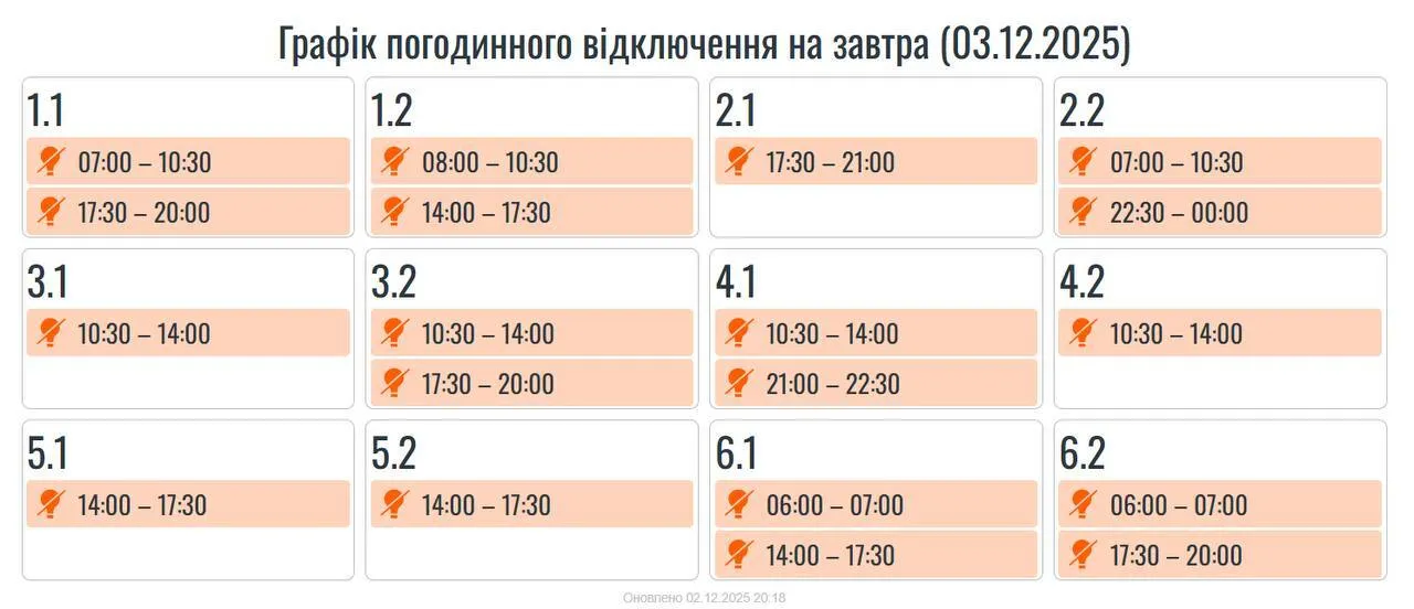 График отключения электроэнергии в Ивано-Франковской области
