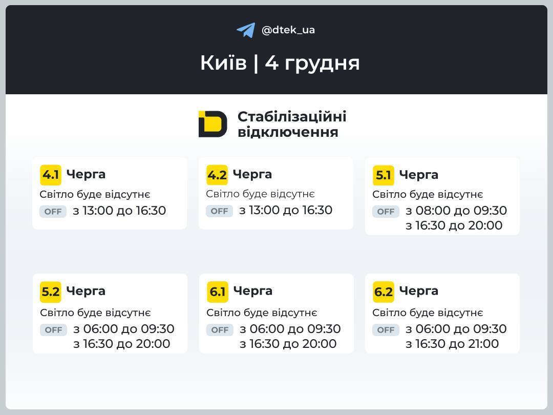 График отключений для 4-6 очередей