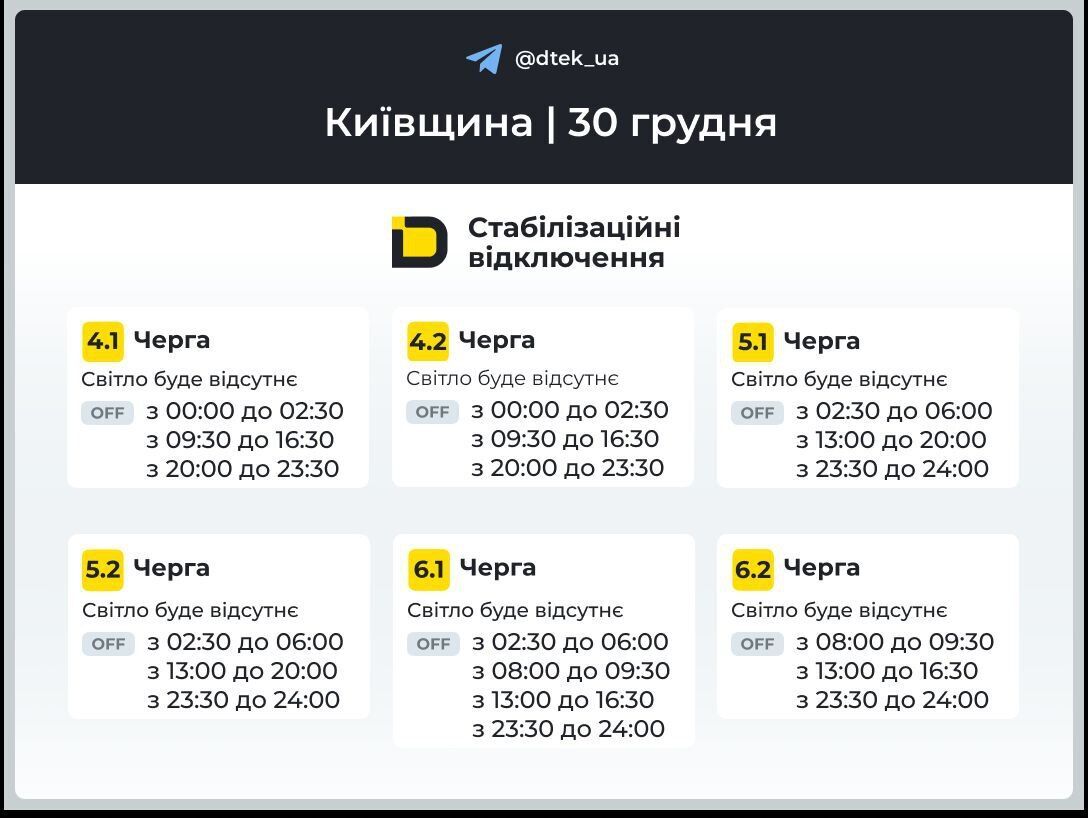 Графік відключень електроенергії в Київській області