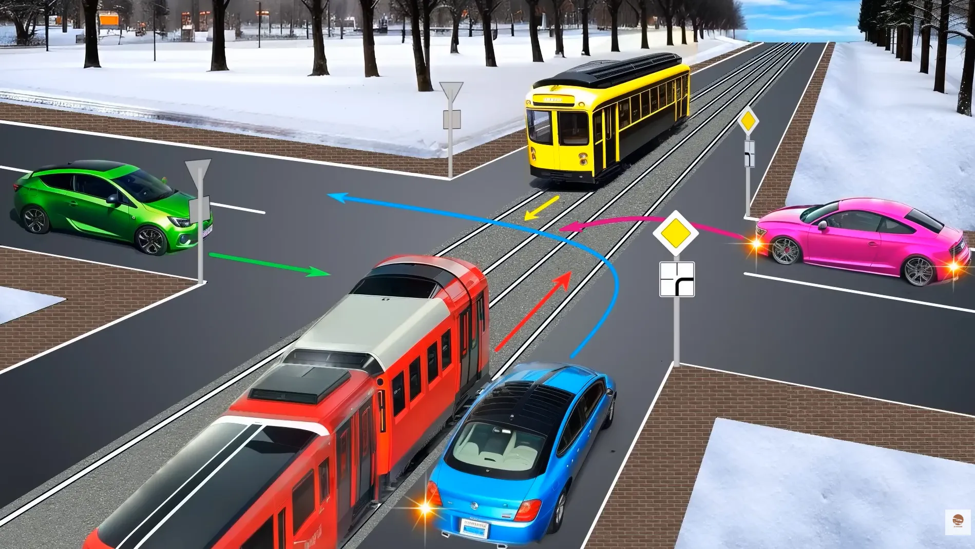 Кто проедет перекресток первым и последним? Задание для водителей