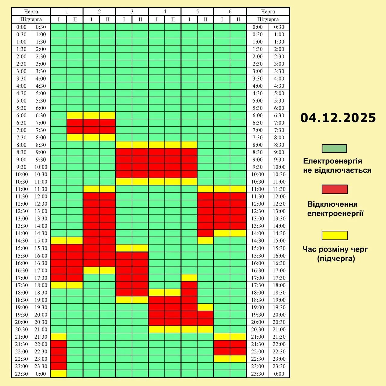 График отключения электроэнергии в Черниговской области