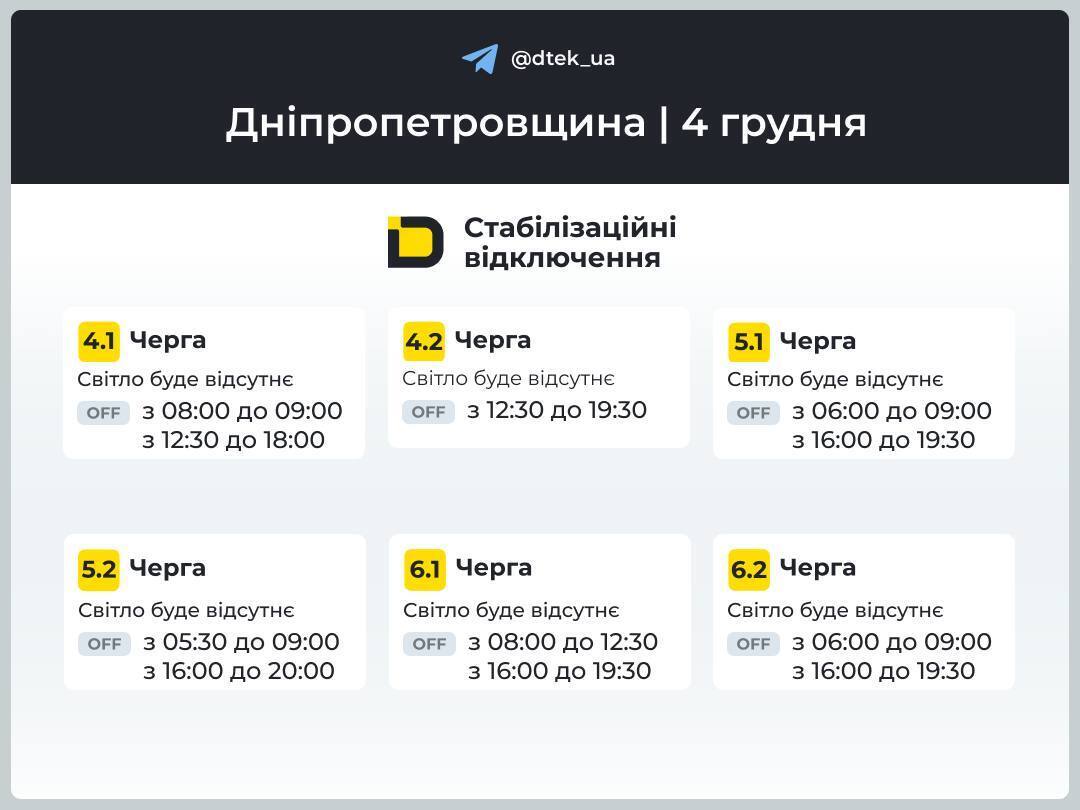 График отключения электроэнергии в Днепре и области