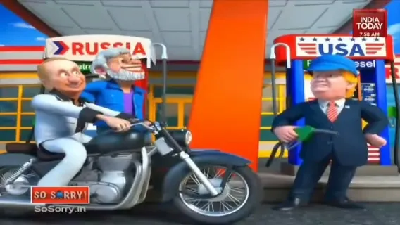 В Индии телеканал показал мультик с Путиным и Моди у нефтяных вышек: в кадре появился и Трамп. Видео