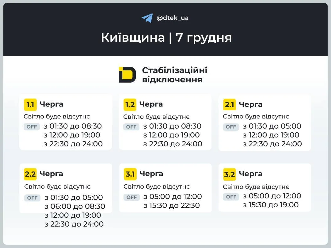 Коли вимикатимуть світло 7 грудня: відомі графіки