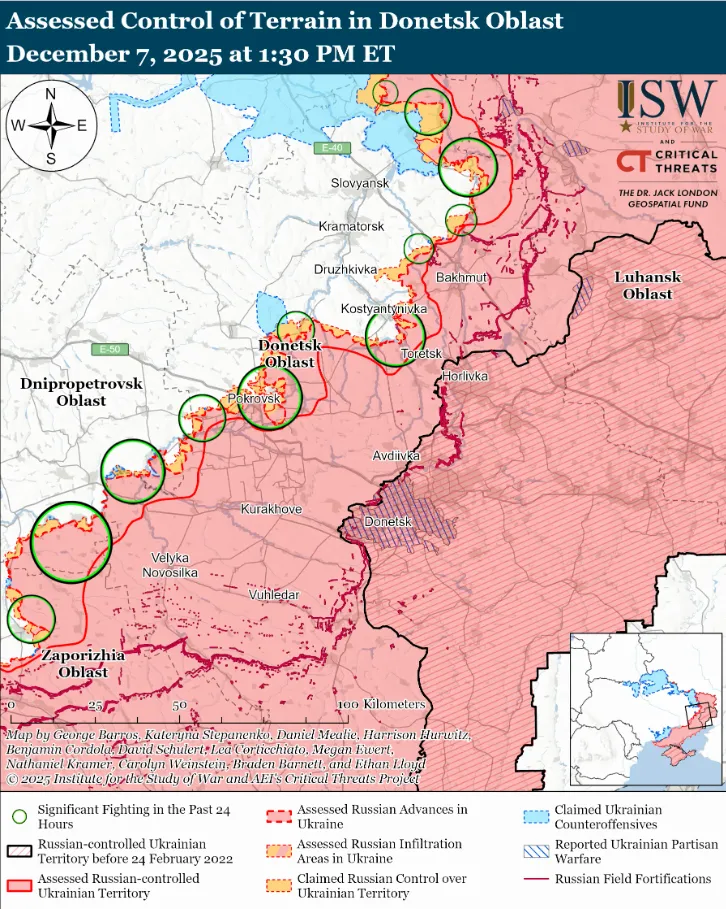 Українські війська просунулися в тактичному районі Костянтинівка – Дружківка, окупанти – біля  Гуляйполя: аналіз  ISW. Карта