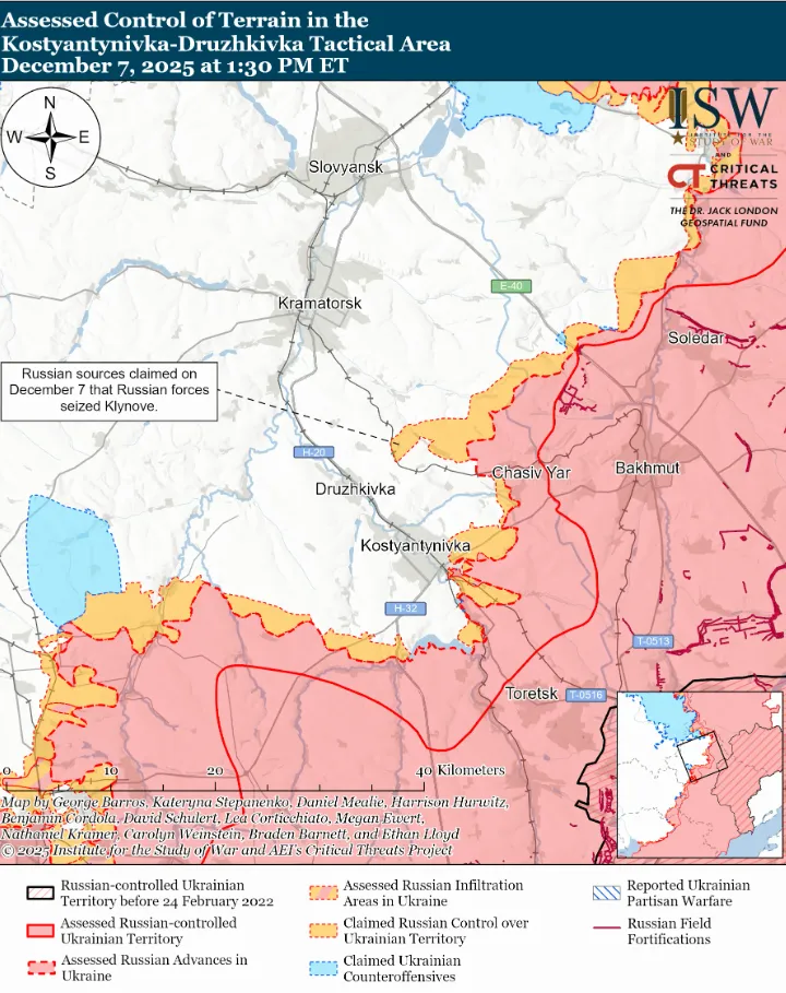 Українські війська просунулися в тактичному районі Костянтинівка – Дружківка, окупанти – біля  Гуляйполя: аналіз  ISW. Карта
