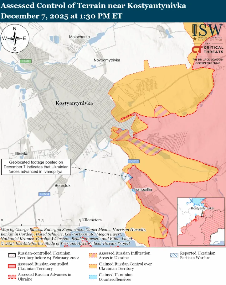Українські війська просунулися в тактичному районі Костянтинівка – Дружківка, окупанти – біля  Гуляйполя: аналіз  ISW. Карта