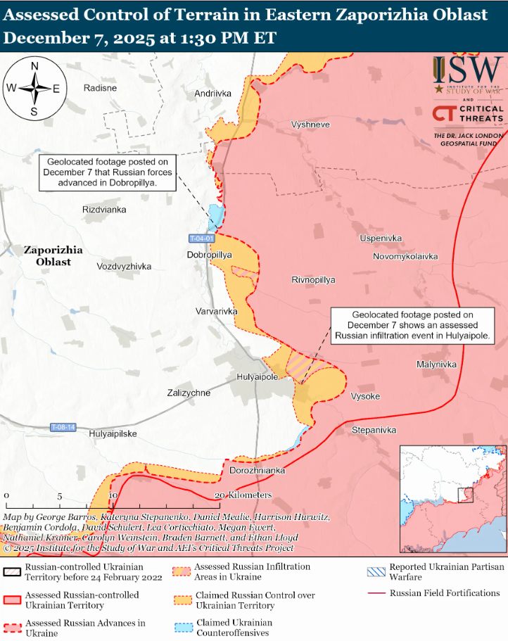 Українські війська просунулися в тактичному районі Костянтинівка – Дружківка, окупанти – біля  Гуляйполя: аналіз  ISW. Карта
