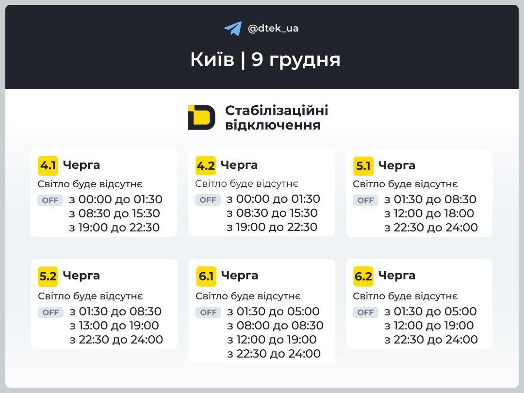 Графік відключення світла у Києві