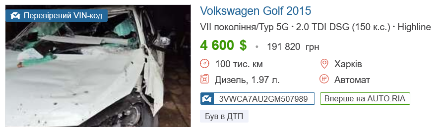 Б/у авто после ДТП, цены в Украине