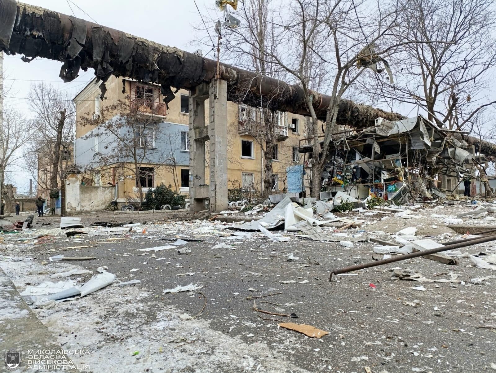 Последствия ничего обстрела по Николаеву 16 февраля