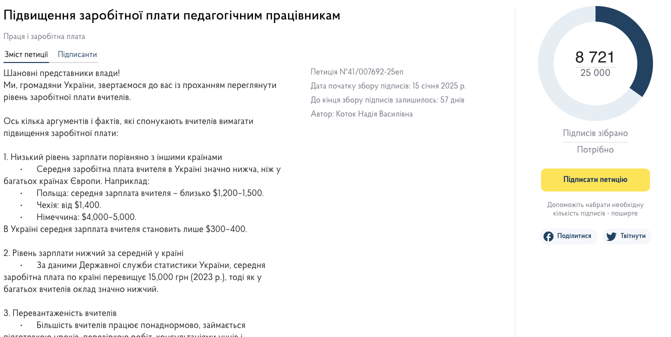 Украинские педагоги попросили увеличить им зарплату до 1000-1500 долларов. Текст петиции