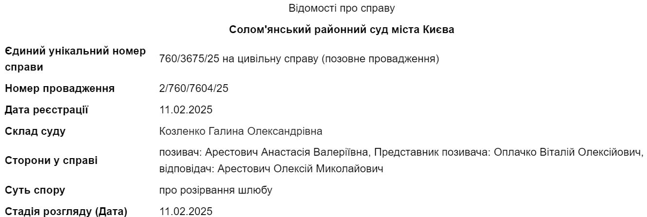 Дружина Арестовича подала на розлучення: подружжя прожило у шлюбі майже 10 років