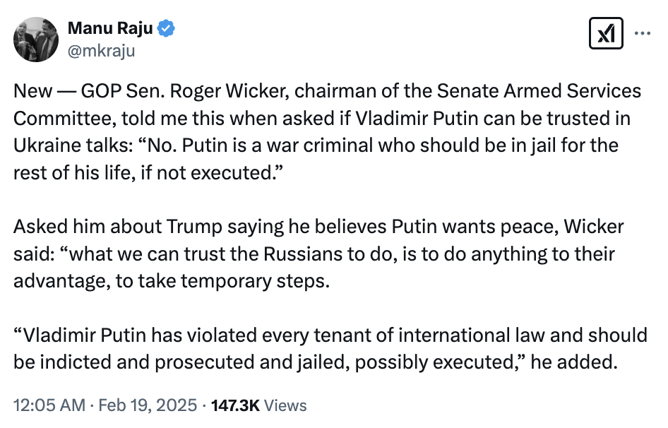 "Путин – военный преступник и должен сидеть в тюрьме": сенатор-республиканец призвал не верить россиянам
