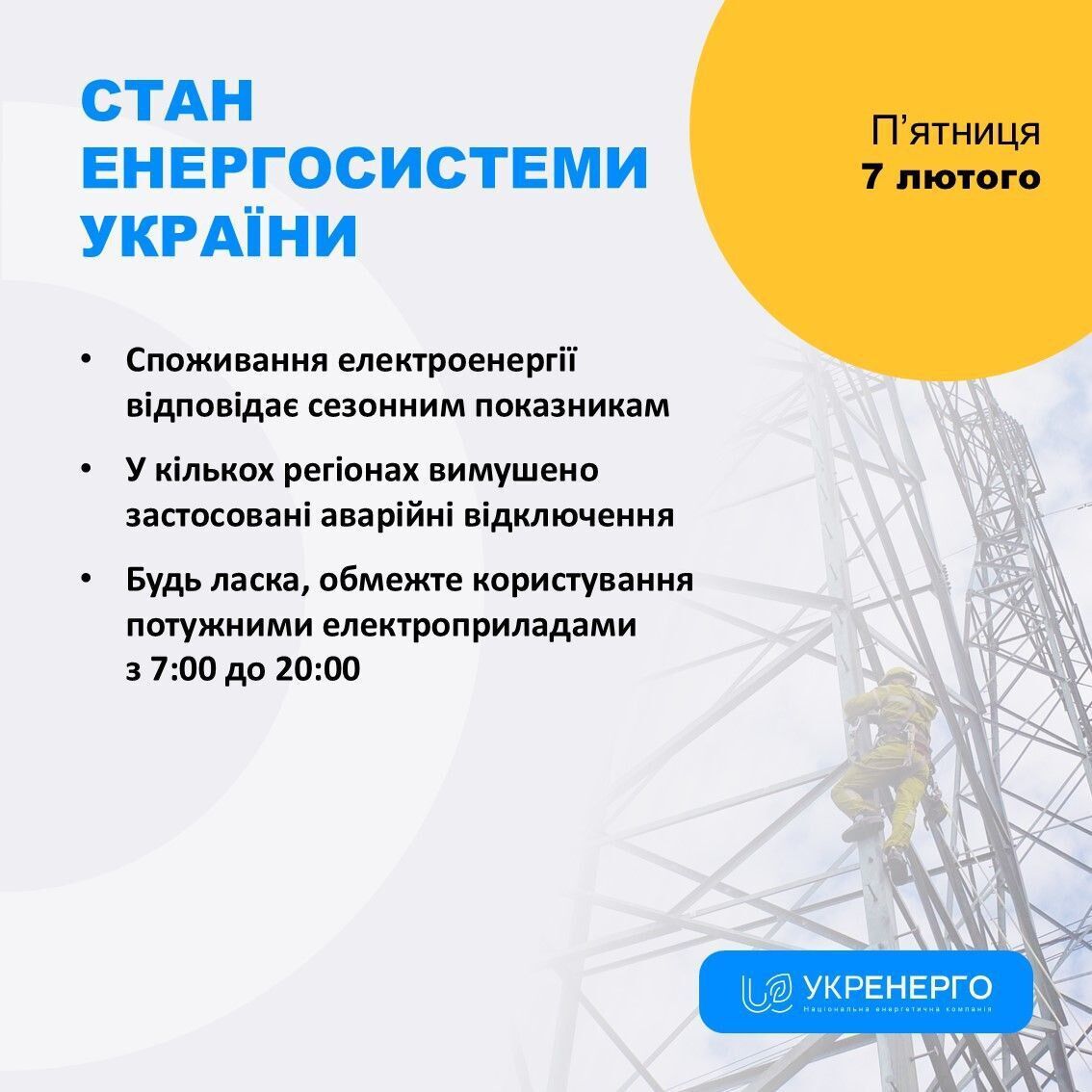 Ситуация в энергосистеме 7 февраля