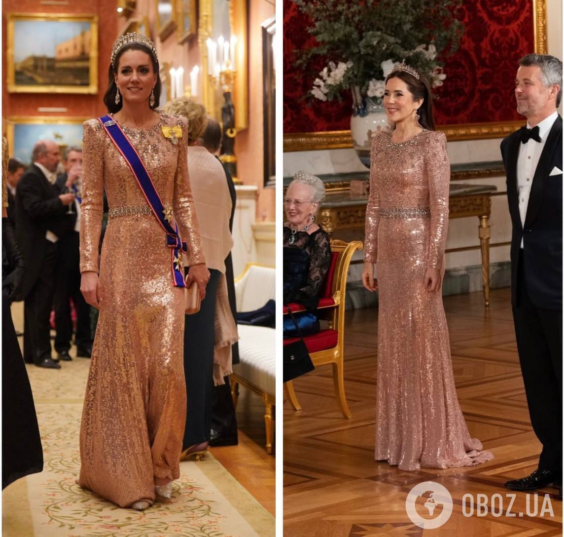 Королева Данії повторила образ Кейт Міддлтон на щорічній вечірці мистецтв. Фотопорівняння 