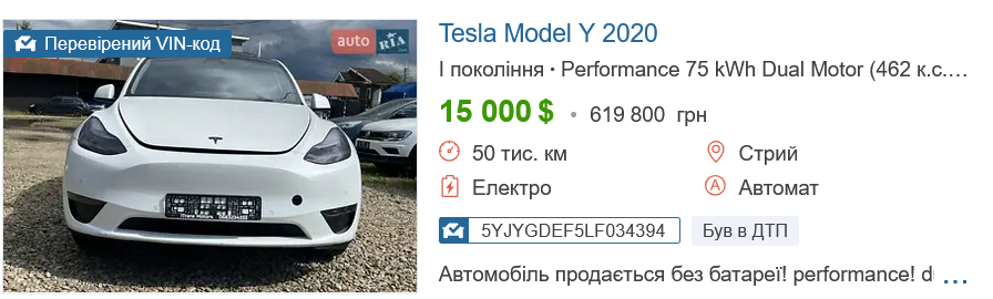 Ціни на TESLA в Україні.