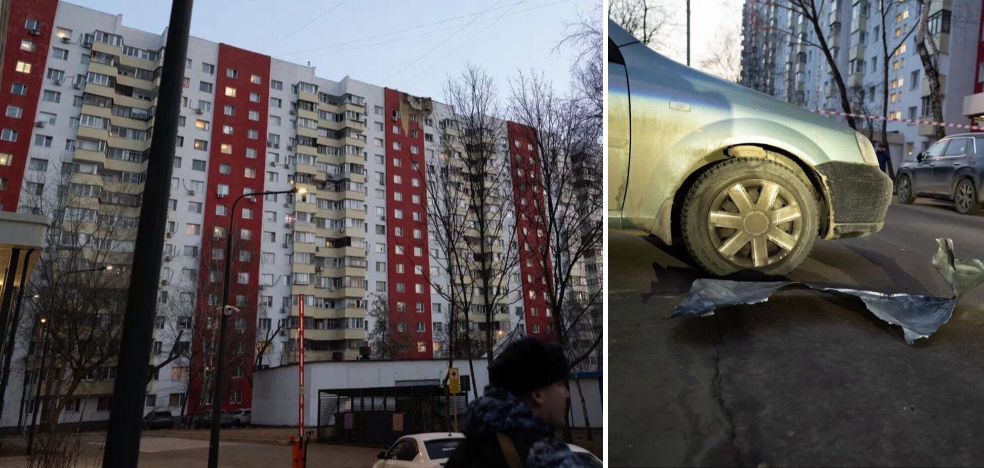 Дрони масовано атакували Москву та Підмосков'я, через "криву" РЕБ дісталося будинкам. Фото й відео