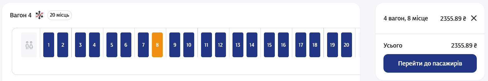 На рейс 9 березня зі Львова до Одеси квитки продають у вагони класів купе та люкс