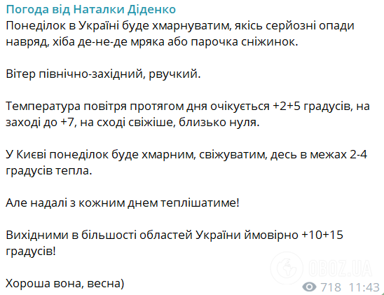 В Україну прийде потепління: Діденко дала весняний прогноз