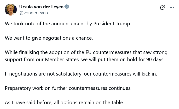 В ЄС відклали запровадження жорстких мит для США на 90 днів